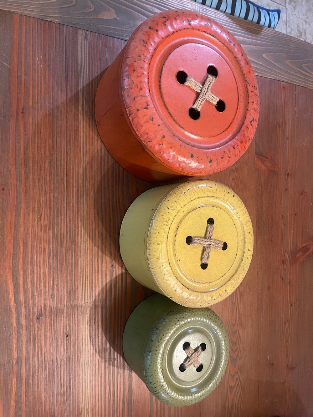 Set of 3 Decorative Button Stacking Storage Boxes in Orange, Yellow, Green